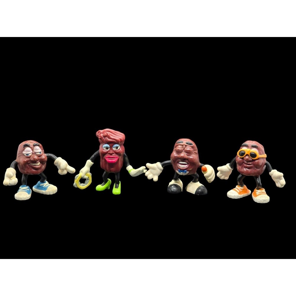 Lot of 4 Vtg California Raisins PVC Figures Sunglasses Mic DanceGirl Tambourine